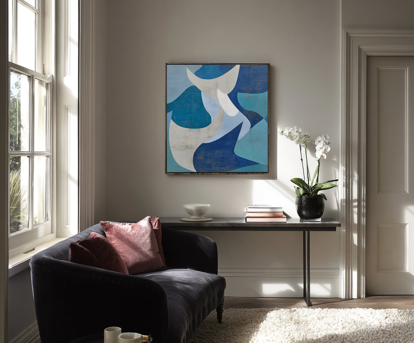 Abstract Blue Geometric Canvas Art