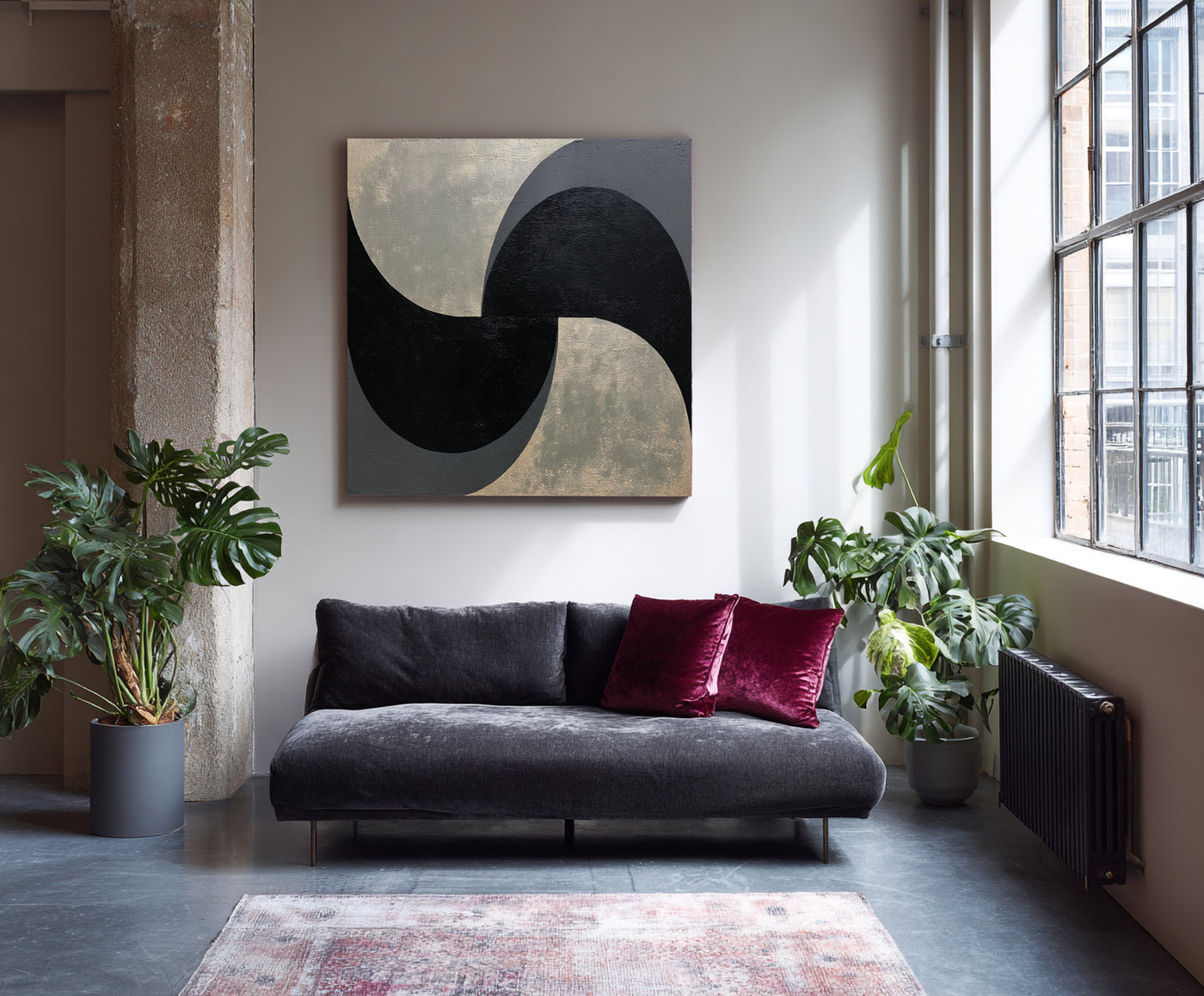 Abstract Black Gray Canvas Art