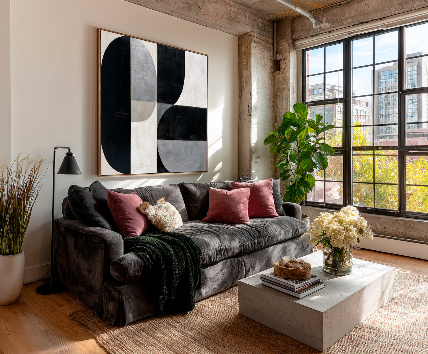 Abstract Black Gray Canvas Art