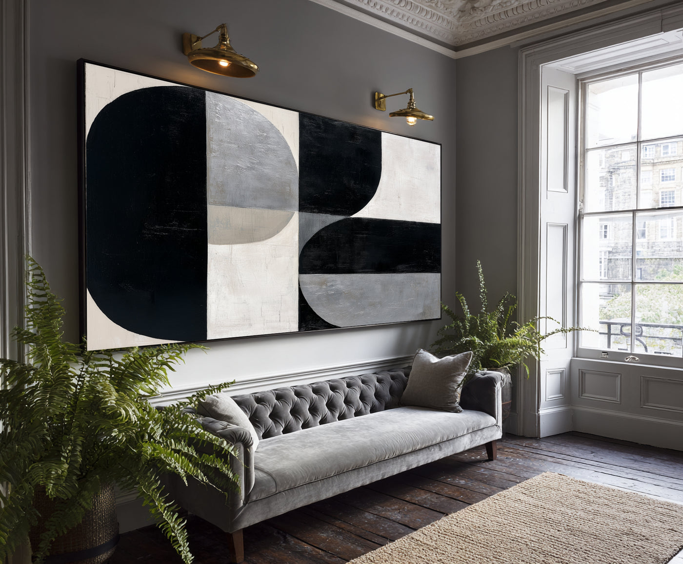 Abstract Black Gray Canvas Art