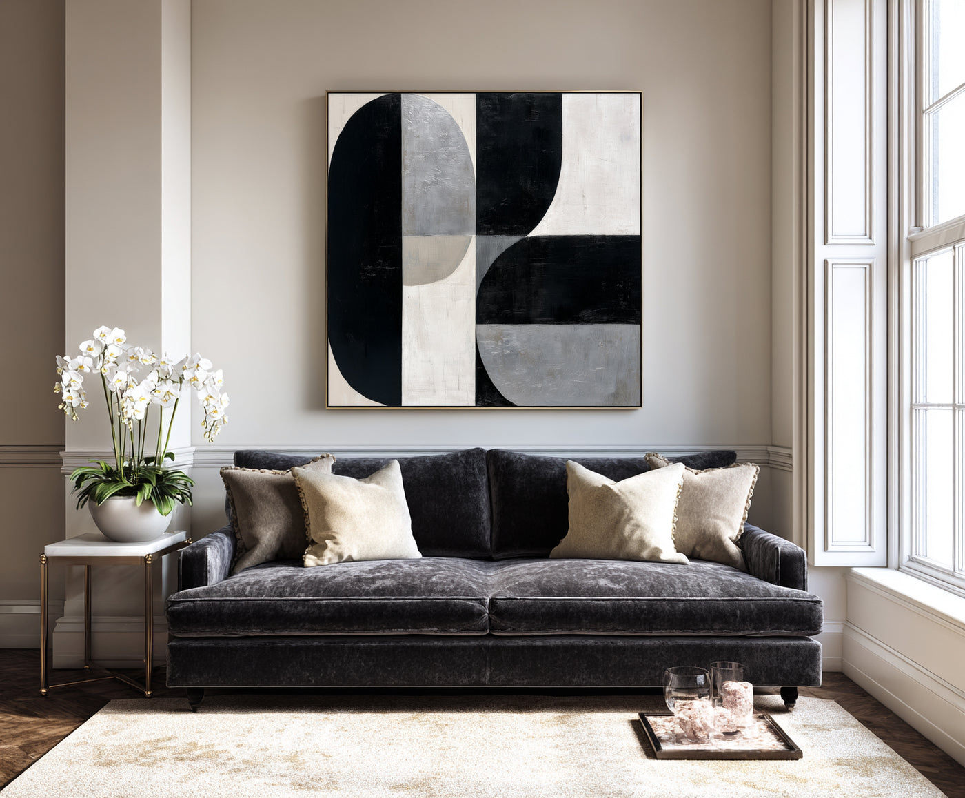 Abstract Black Gray Canvas Art