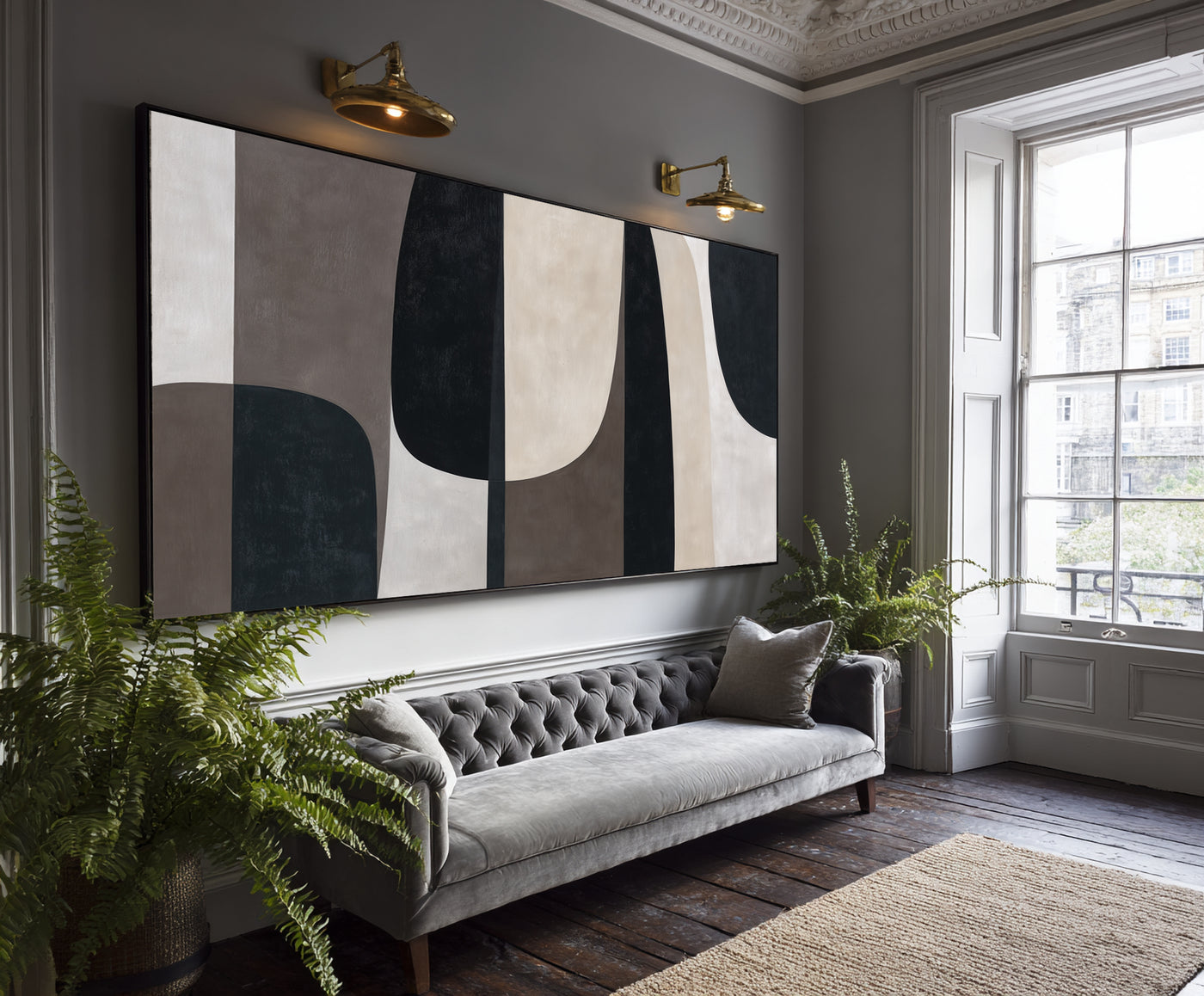 Abstract Black Beige Canvas Art