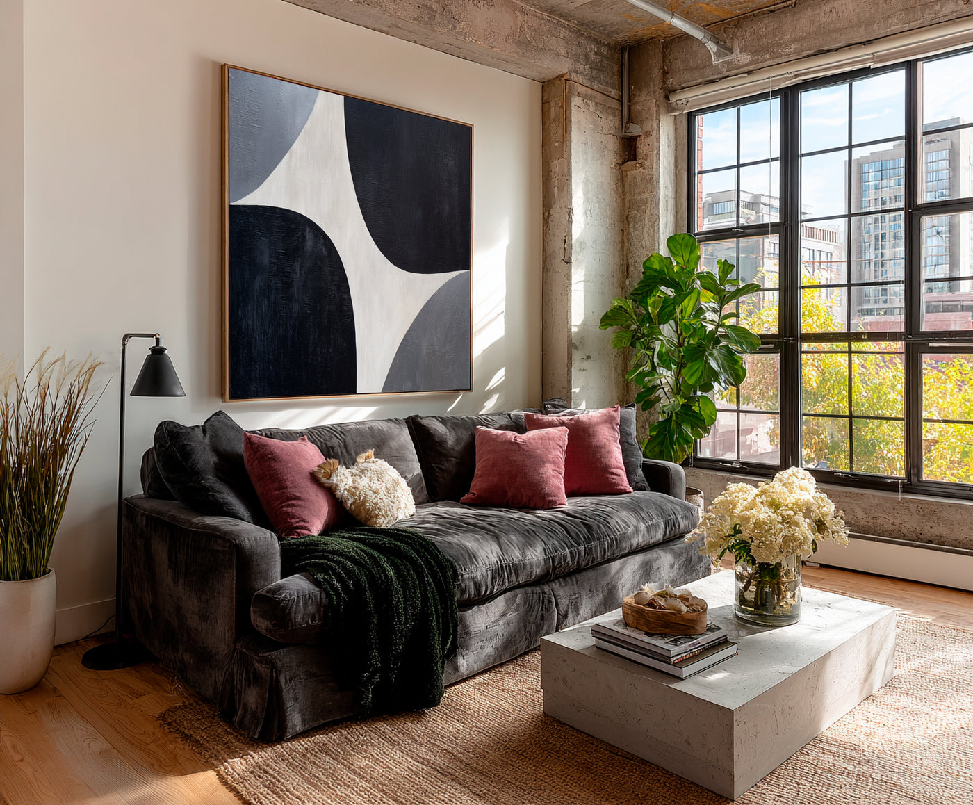 Abstract Black Gray Canvas Art