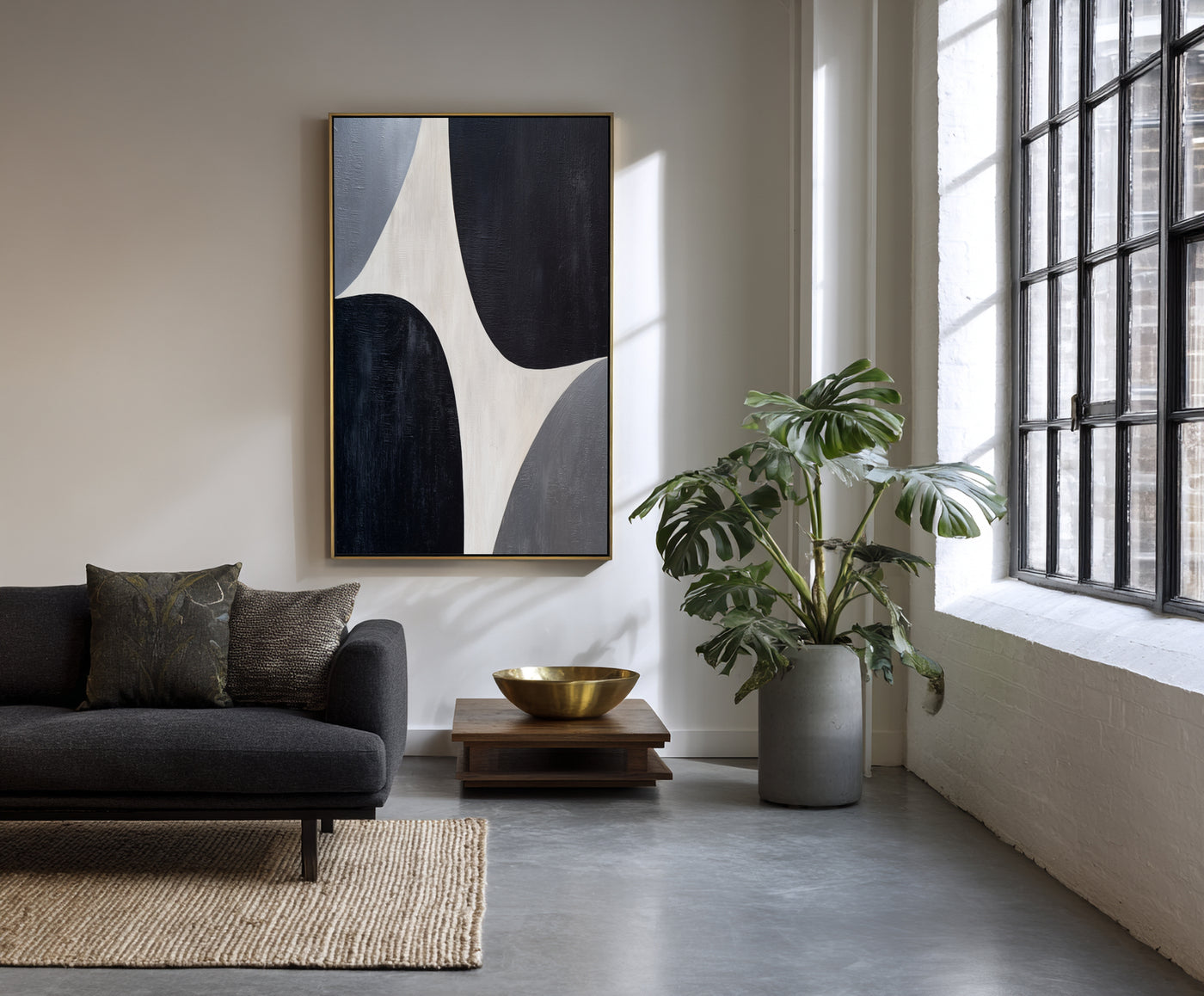 Abstract Black Gray Canvas Art