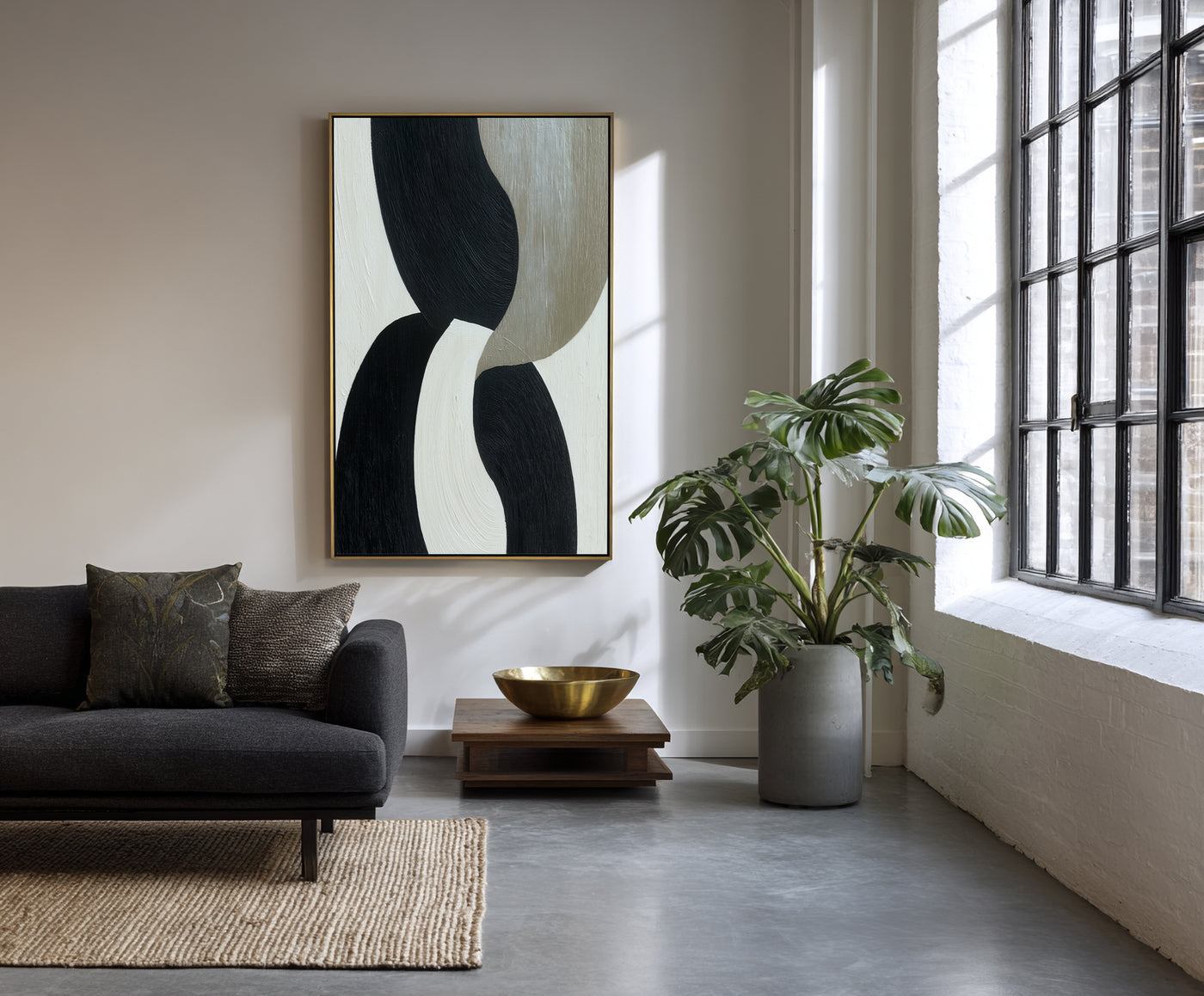 Abstract Black Beige Canvas Art