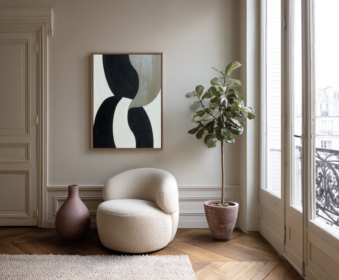 Abstract Black Beige Canvas Art