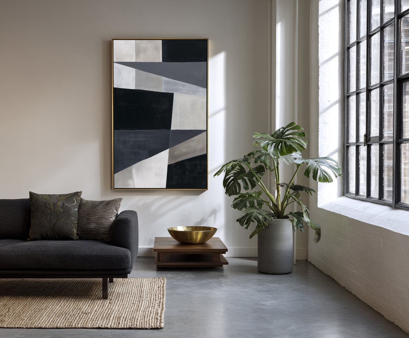 Abstract Black Gray Canvas Art
