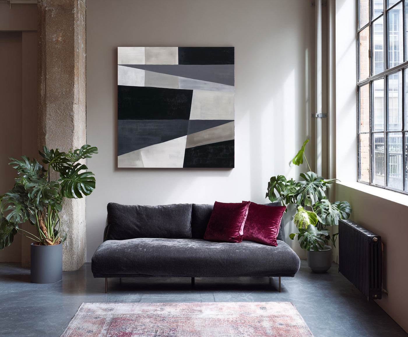 Abstract Black Gray Canvas Art