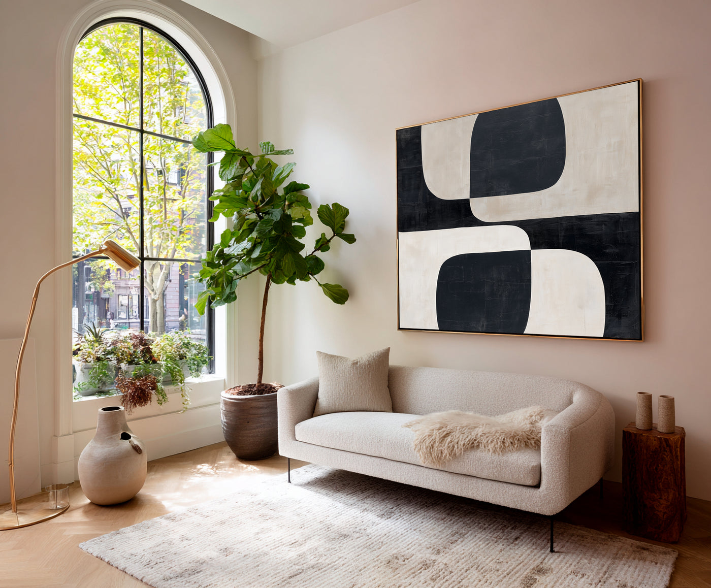 Abstract Black Beige Canvas Art