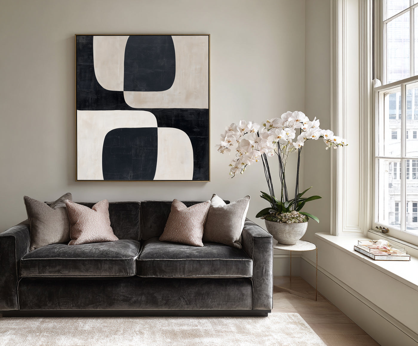 Abstract Black Beige Canvas Art
