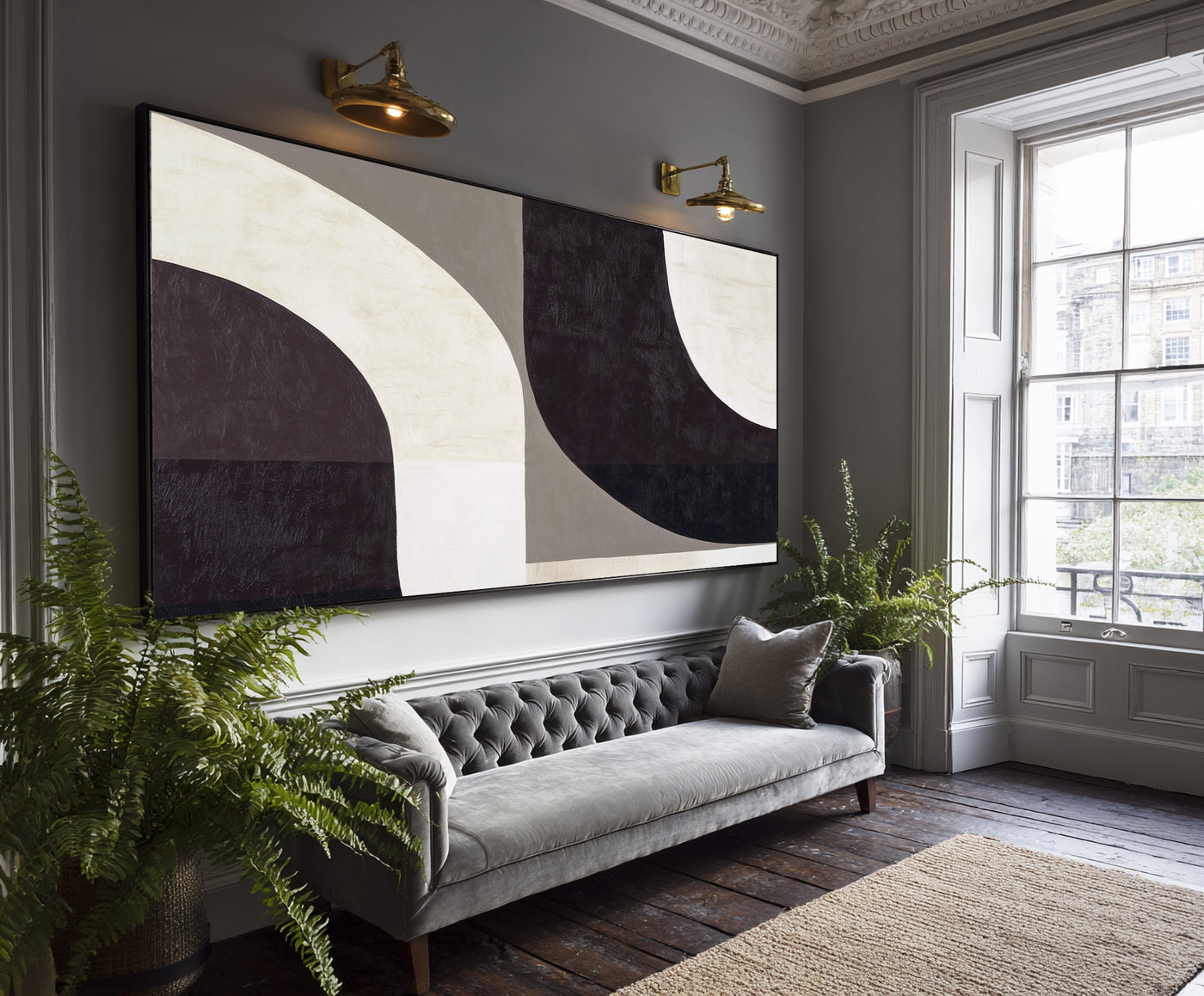 Abstract Black Beige Canvas Art