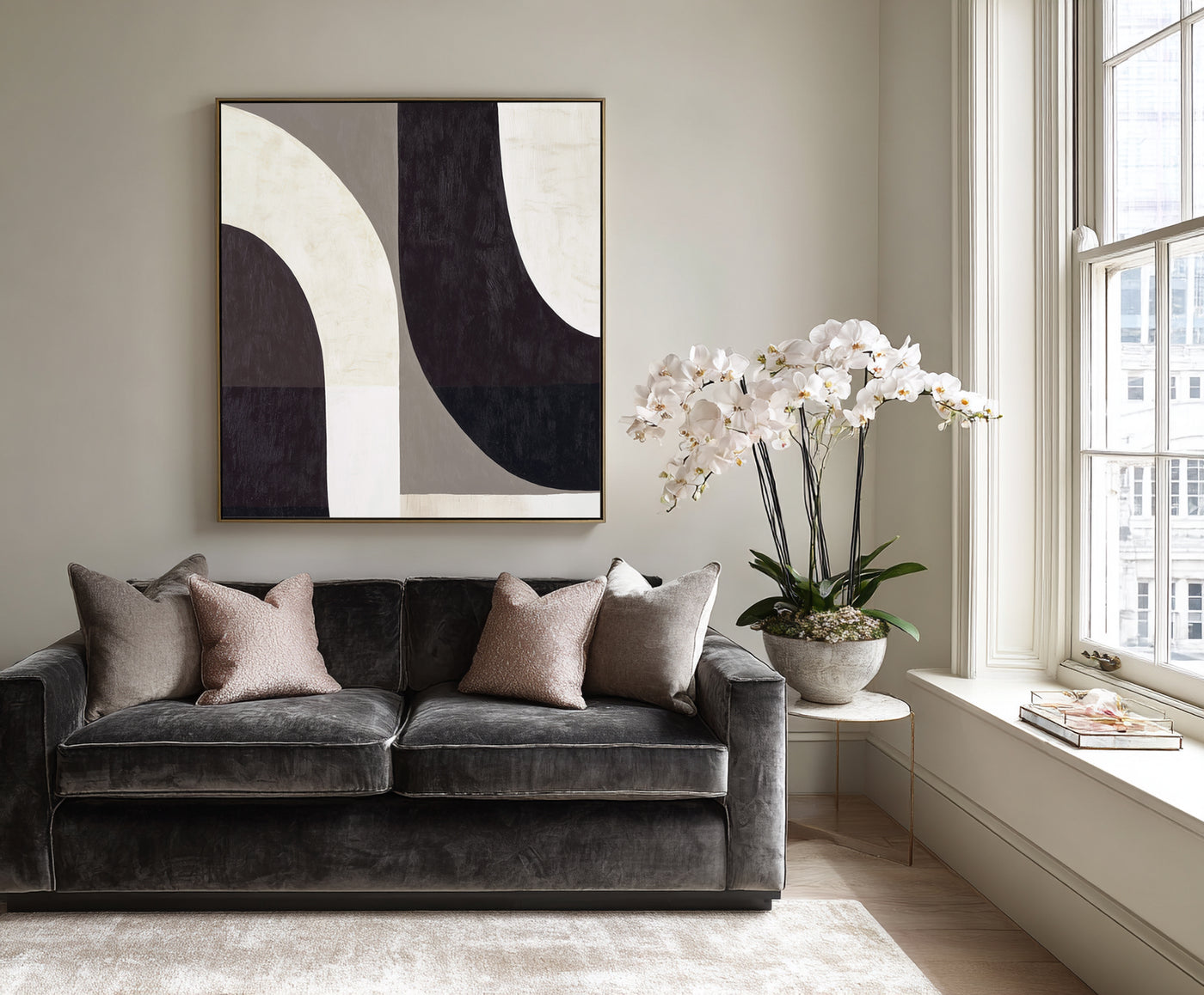Abstract Black Beige Canvas Art