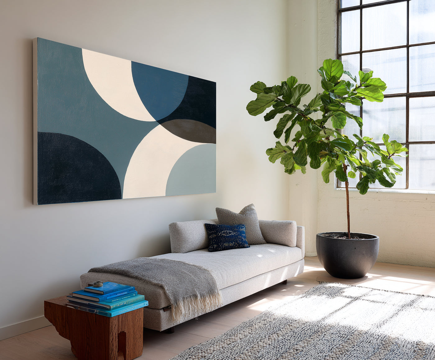 Abstract Blue Geometric Canvas Art