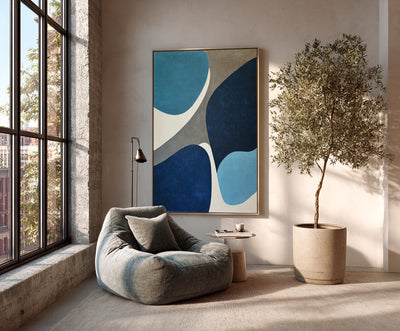 Abstract Blue Beige Canvas Art