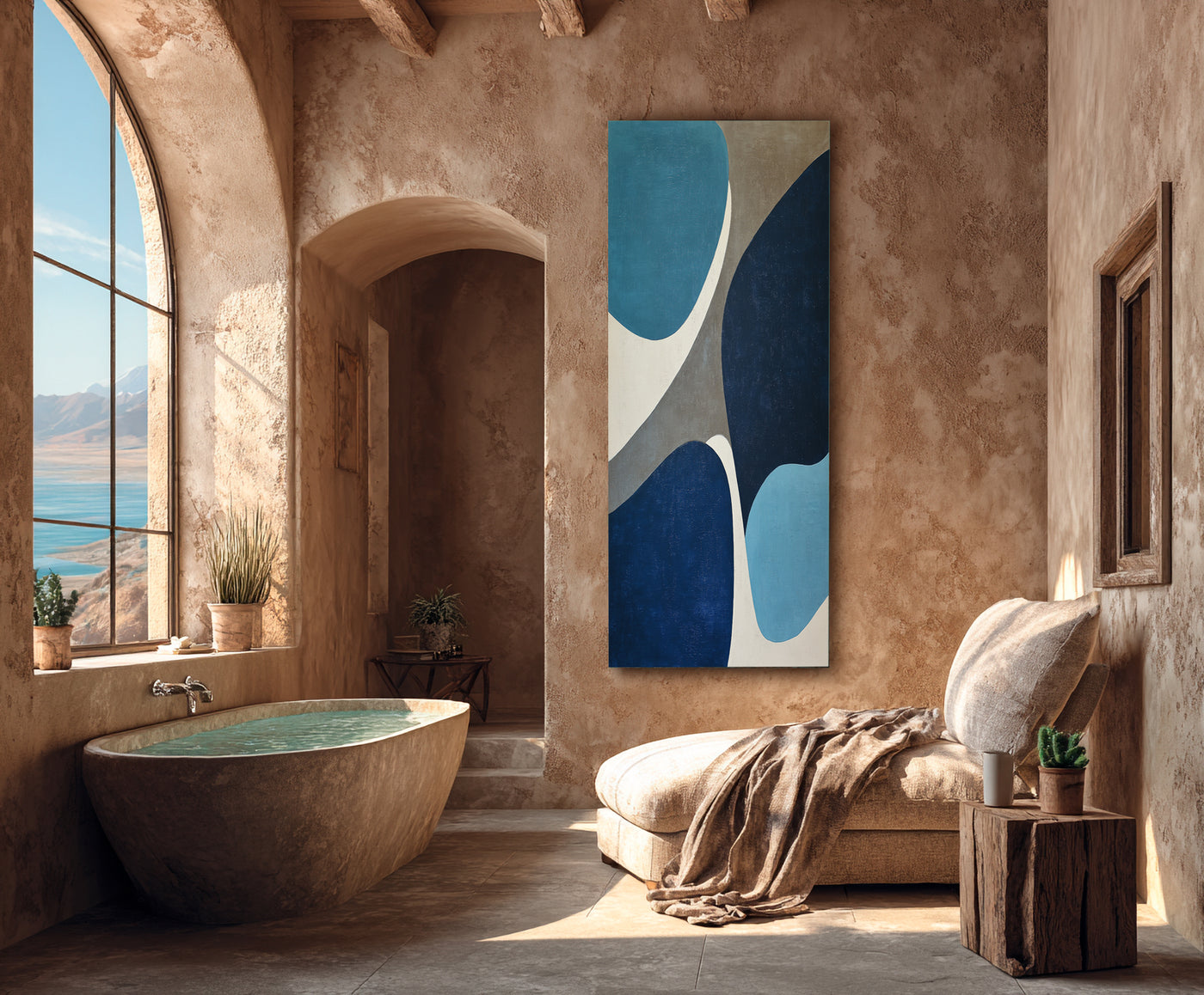 Abstract Blue Beige Canvas Art