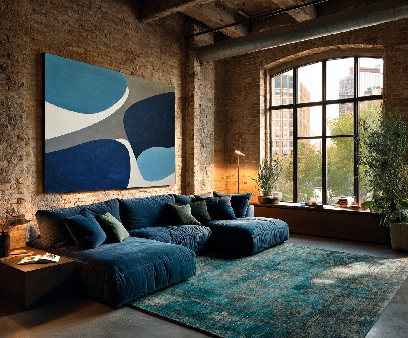 Abstract Blue Beige Canvas Art