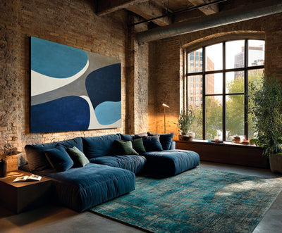 Abstract Blue Beige Canvas Art