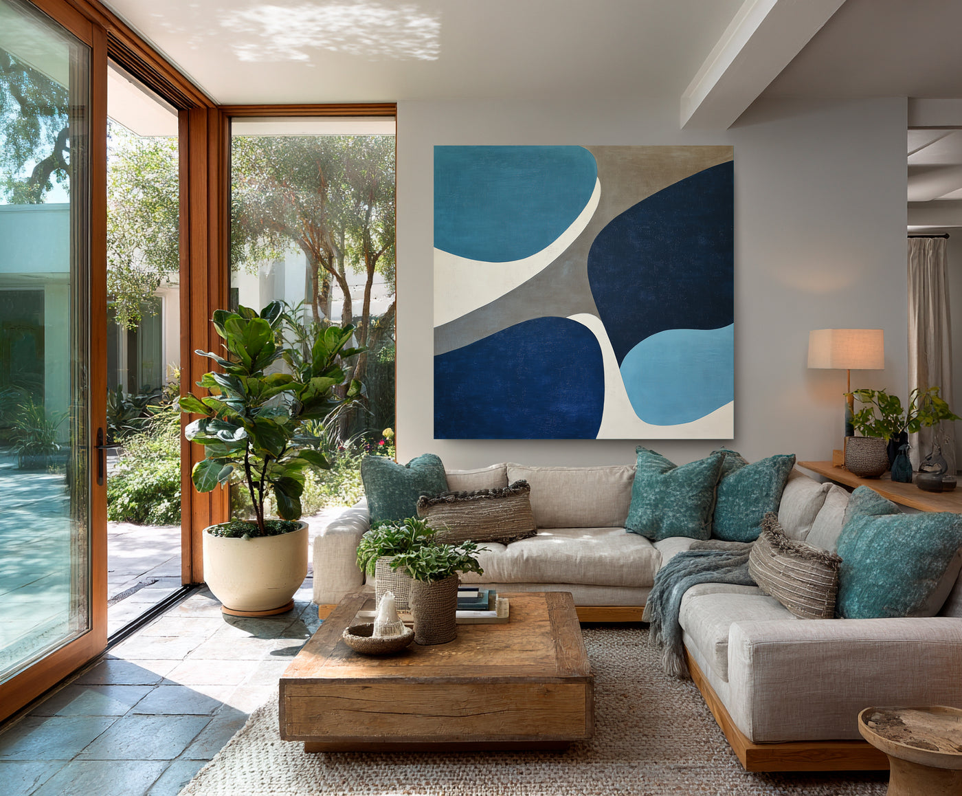Abstract Blue Beige Canvas Art