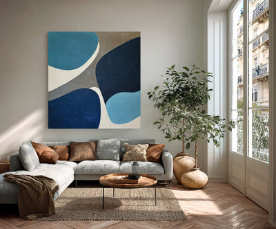 Abstract Blue Beige Canvas Art