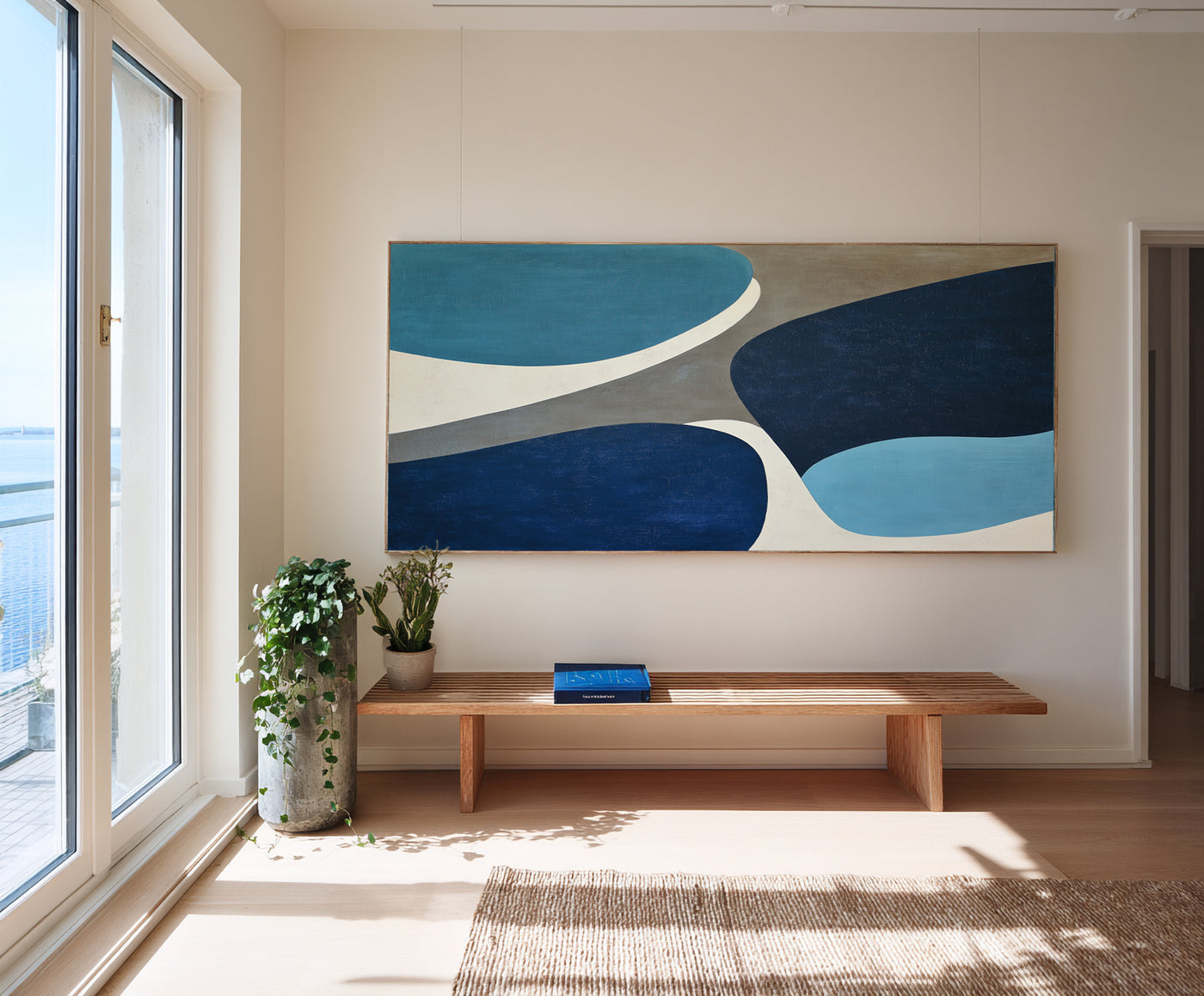 Abstract Blue Beige Canvas Art