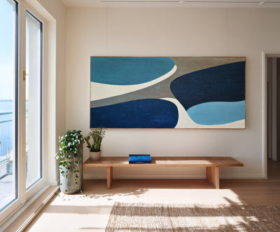Abstract Blue Beige Canvas Art
